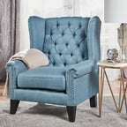 Blue Modern 30  High Back Upholstered Button Tufted Accent Chair with Nailheads for Living Room