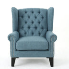 High Back Button Tufted Accent Chair – Blue, Nailhead Trim, Antique Style, Single