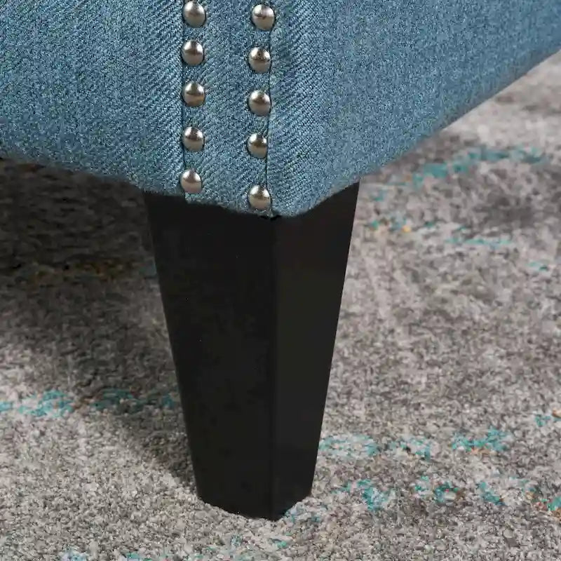 High Back Button Tufted Accent Chair – Blue, Nailhead Trim, Antique Style, Single