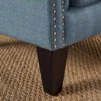High Back Button Tufted Accent Chair – Blue, Nailhead Trim, Antique Style, Single