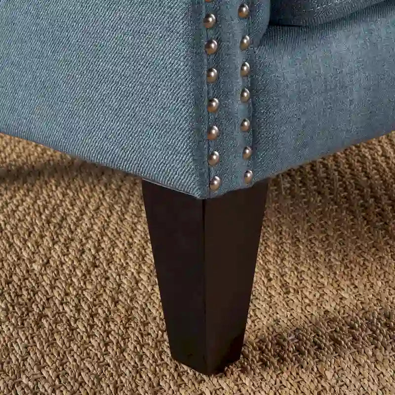 High Back Button Tufted Accent Chair – Blue, Nailhead Trim, Antique Style, Single