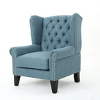 High Back Button Tufted Accent Chair – Blue, Nailhead Trim, Antique Style, Single