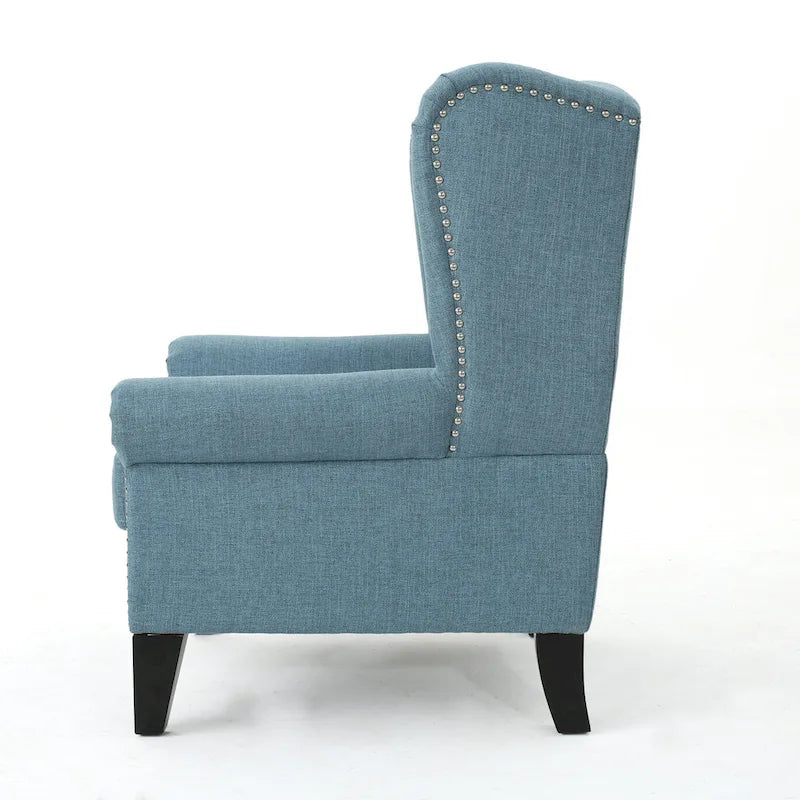 High Back Button Tufted Accent Chair – Blue, Nailhead Trim, Antique Style, Single