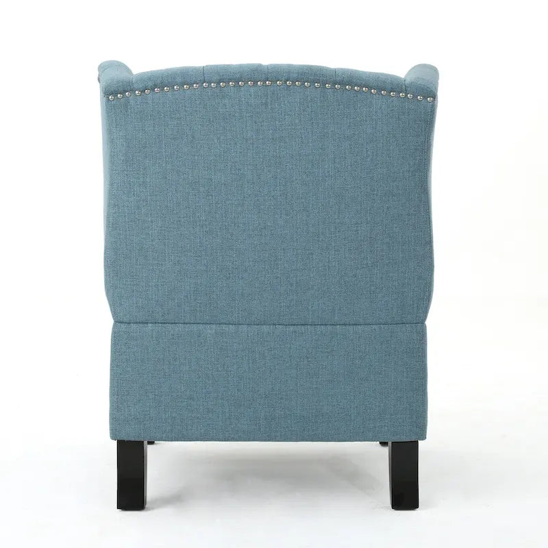 High Back Button Tufted Accent Chair – Blue, Nailhead Trim, Antique Style, Single