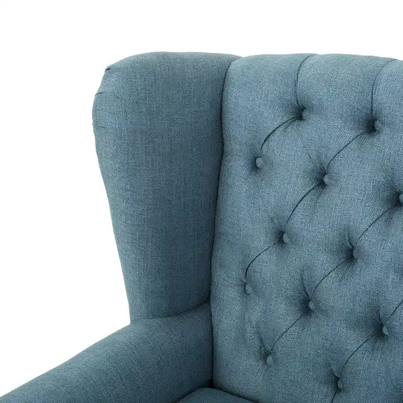 High Back Button Tufted Accent Chair – Blue, Nailhead Trim, Antique Style, Single