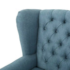 High Back Button Tufted Accent Chair – Blue, Nailhead Trim, Antique Style, Single