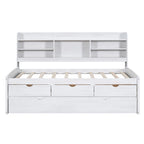 Twin Captain Bed with Bookcase Headboard, 3 Drawers & Trundle – Gray / White / Antique Gray, Pine & MDF, Single