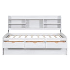 Twin Captain Bed with Bookcase Headboard, 3 Drawers & Trundle – Gray / White / Antique Gray, Pine & MDF, Single