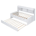 Twin Captain Bed with Bookcase Headboard, 3 Drawers & Trundle – Gray / White / Antique Gray, Pine & MDF, Single