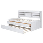 Twin Captain Bed with Bookcase Headboard, 3 Drawers & Trundle – Gray / White / Antique Gray, Pine & MDF, Single