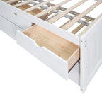 Twin Captain Bed with Bookcase Headboard, 3 Drawers & Trundle – Gray / White / Antique Gray, Pine & MDF, Single