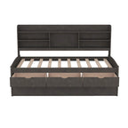 Twin Captain Bed with Bookcase Headboard, 3 Drawers & Trundle – Gray / White / Antique Gray, Pine & MDF, Single