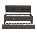 Twin Captain Bed with Bookcase Headboard, 3 Drawers & Trundle – Gray / White / Antique Gray, Pine & MDF, Single