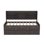 Twin Captain Bed with Bookcase Headboard, 3 Drawers & Trundle – Gray / White / Antique Gray, Pine & MDF, Single