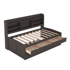 Twin Captain Bed with Bookcase Headboard, 3 Drawers & Trundle – Gray / White / Antique Gray, Pine & MDF, Single