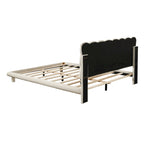 Queen Velvet Upholstered Platform Bed with LED Lights & Button-Tufted Headboard – Beige / Gray, MDF & Plywood, Single