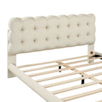 Queen Velvet Upholstered Platform Bed with LED Lights & Button-Tufted Headboard – Beige / Gray, MDF & Plywood, Single