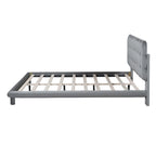 Queen Velvet Upholstered Platform Bed with LED Lights & Button-Tufted Headboard – Beige / Gray, MDF & Plywood, Single