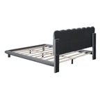 Queen Velvet Upholstered Platform Bed with LED Lights & Button-Tufted Headboard – Beige / Gray, MDF & Plywood, Single