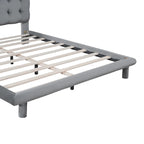 Queen Velvet Upholstered Platform Bed with LED Lights & Button-Tufted Headboard – Beige / Gray, MDF & Plywood, Single