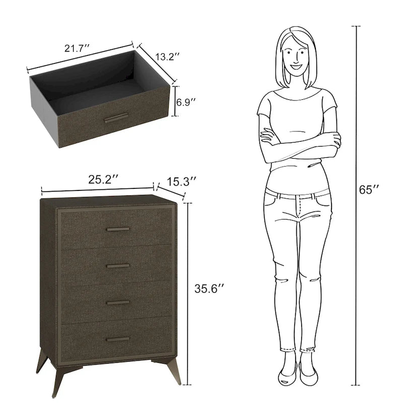 Fabric Drawer Dresser – Beige (4-Drawer) / Brown (6-Drawer), Metal Frame, MDF-Supported, Single