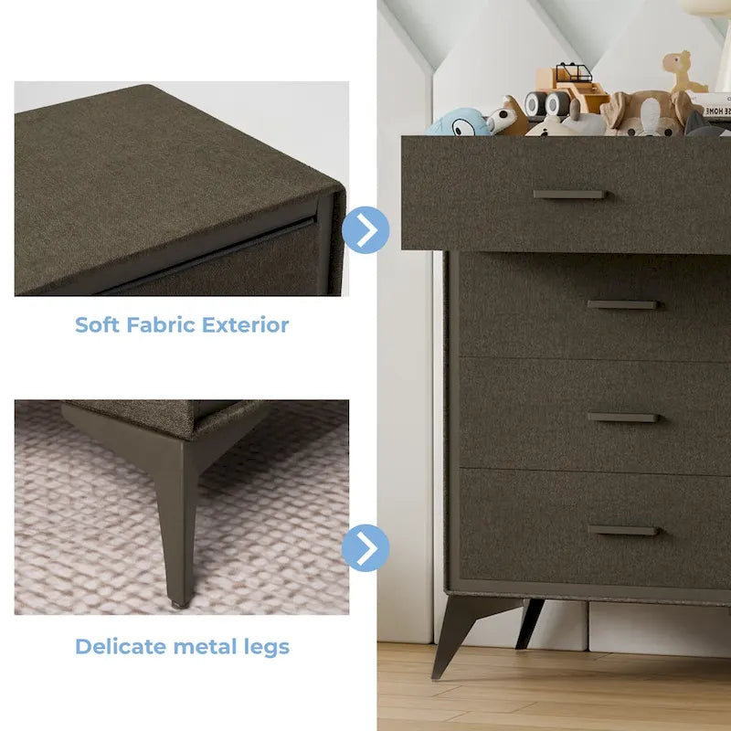 Fabric Drawer Dresser – Beige (4-Drawer) / Brown (6-Drawer), Metal Frame, MDF-Supported, Single