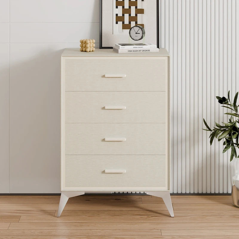Fabric Drawer Dresser – Beige (4-Drawer) / Brown (6-Drawer), Metal Frame, MDF-Supported, Single