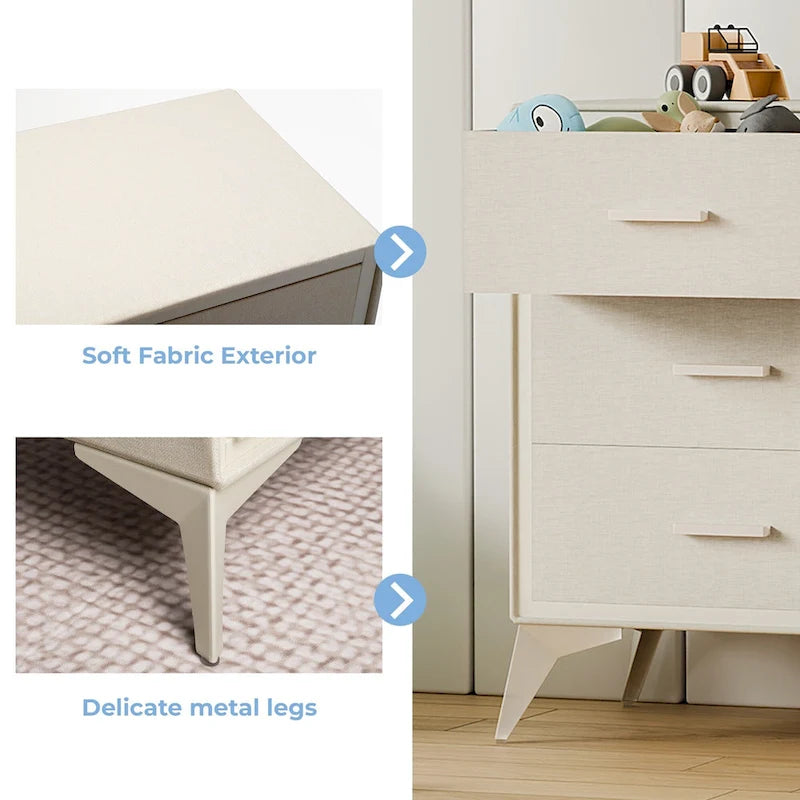 Fabric Drawer Dresser – Beige (4-Drawer) / Brown (6-Drawer), Metal Frame, MDF-Supported, Single