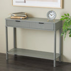 Handmade 2-Drawer Console Table – Grey, Ribbed Front, Black Handles, Fixed Shelf, Single