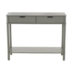 Handmade 2-Drawer Console Table – Grey, Ribbed Front, Black Handles, Fixed Shelf, Single