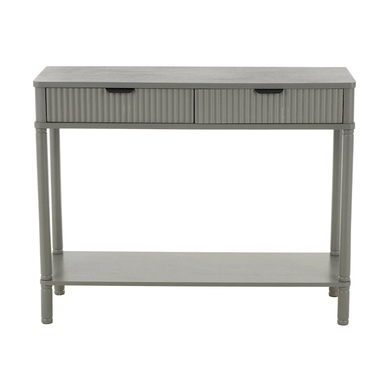 Handmade 2-Drawer Console Table – Grey, Ribbed Front, Black Handles, Fixed Shelf, Single