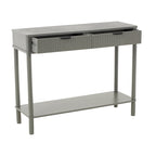 Handmade 2-Drawer Console Table – Grey, Ribbed Front, Black Handles, Fixed Shelf, Single