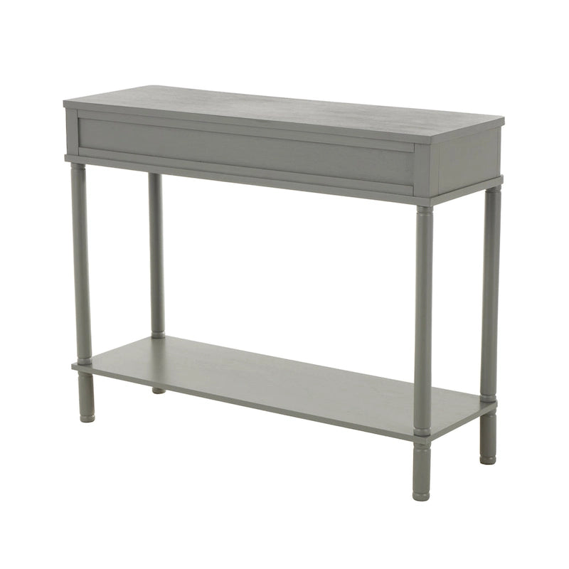 Handmade 2-Drawer Console Table – Grey, Ribbed Front, Black Handles, Fixed Shelf, Single