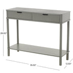Handmade 2-Drawer Console Table – Grey, Ribbed Front, Black Handles, Fixed Shelf, Single