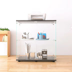 2-Door Tempered Glass Display Cabinet – Black, 2 Shelves, Wood Particle Board Frame, Single