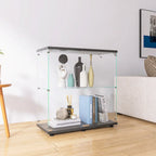2-Door Tempered Glass Display Cabinet – Black, 2 Shelves, Wood Particle Board Frame, Single