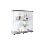 2-Door Tempered Glass Display Cabinet – Black, 2 Shelves, Wood Particle Board Frame, Single