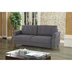 Transitional Button Tufted Sofa – Grey / Beige / Blue / Camel, Nail Head Trim, Rolled Arms, Seats 3