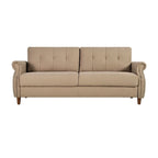 Transitional Button Tufted Sofa – Grey / Beige / Blue / Camel, Nail Head Trim, Rolled Arms, Seats 3