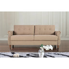 Transitional Button Tufted Sofa – Grey / Beige / Blue / Camel, Nail Head Trim, Rolled Arms, Seats 3
