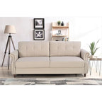 Transitional Button Tufted Sofa – Grey / Beige / Blue / Camel, Nail Head Trim, Rolled Arms, Seats 3