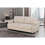 Transitional Button Tufted Sofa – Grey / Beige / Blue / Camel, Nail Head Trim, Rolled Arms, Seats 3