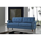 Transitional Button Tufted Sofa – Grey / Beige / Blue / Camel, Nail Head Trim, Rolled Arms, Seats 3