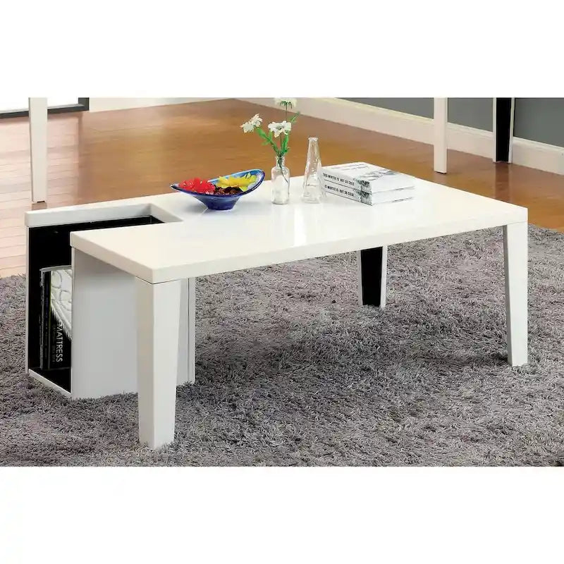 48" High Gloss Storage Coffee Table – Black / White / Red, Duotone, Tapered Legs, Single