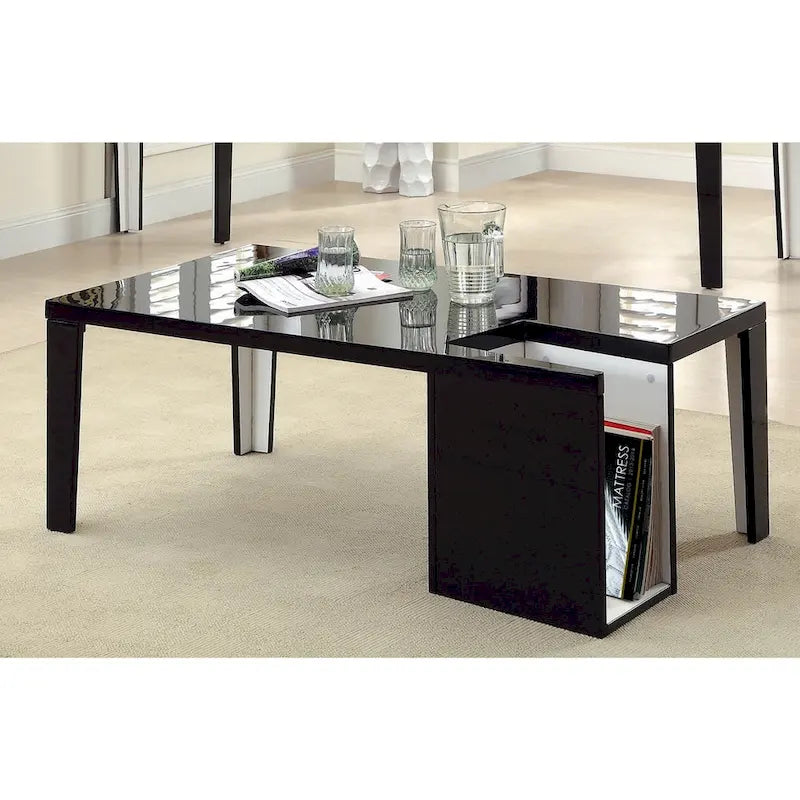 48" High Gloss Storage Coffee Table – Black / White / Red, Duotone, Tapered Legs, Single