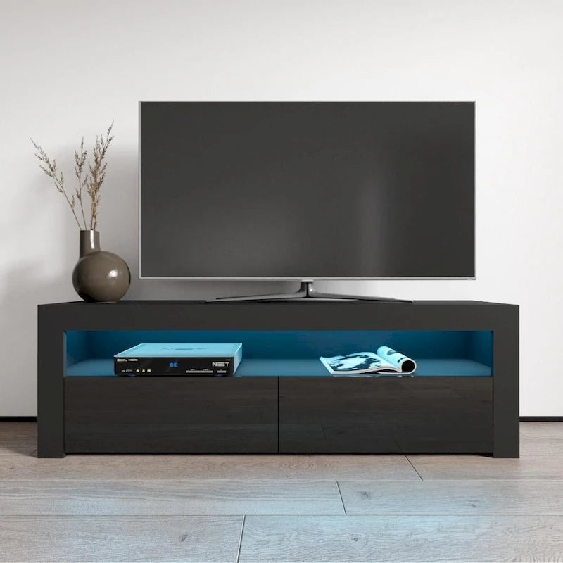 63" TV Stand with 16-Color LED Lights – High Gloss, 19 Color Options, Fits up to 70" TV, Single