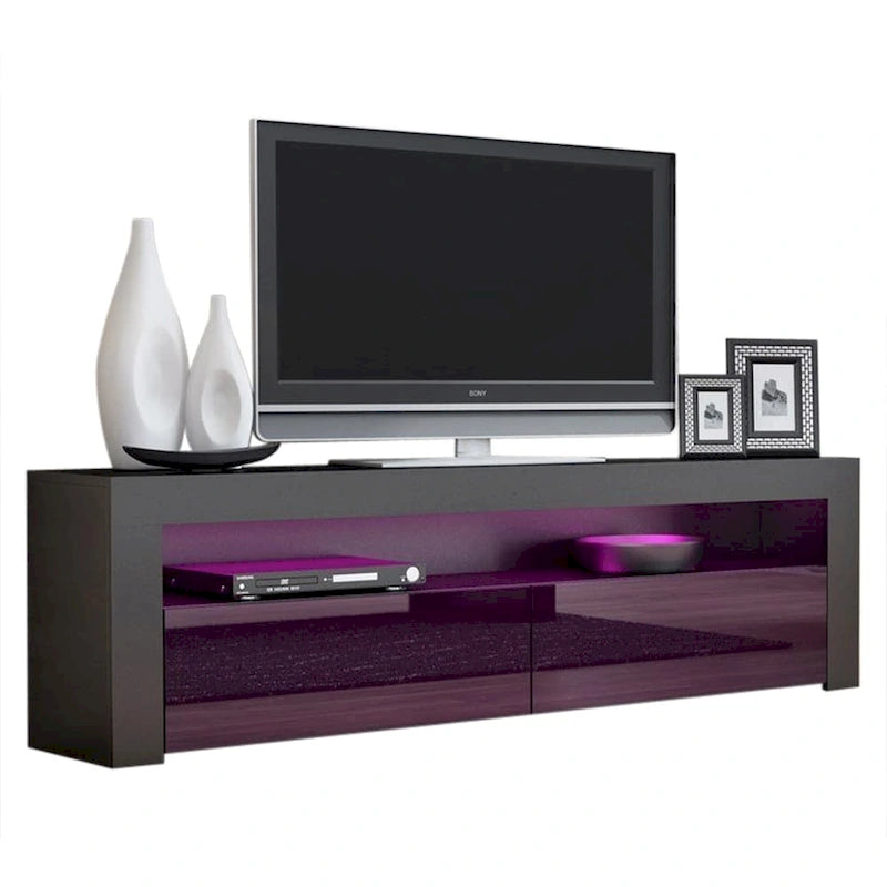 63" TV Stand with 16-Color LED Lights – High Gloss, 19 Color Options, Fits up to 70" TV, Single