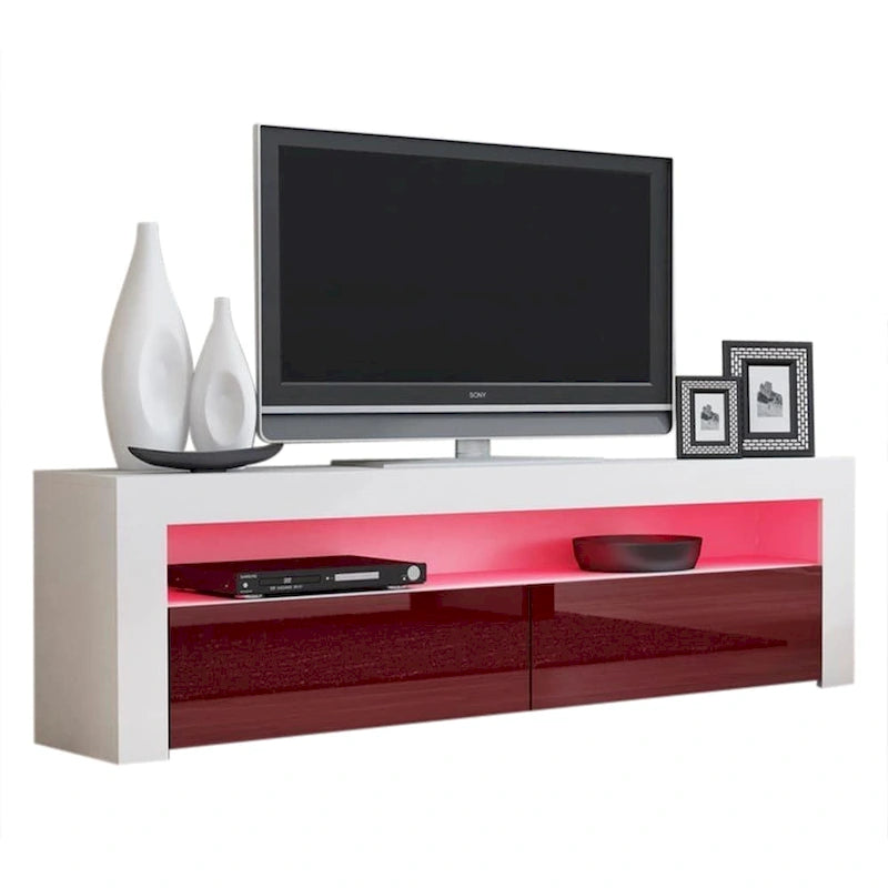 63" TV Stand with 16-Color LED Lights – High Gloss, 19 Color Options, Fits up to 70" TV, Single