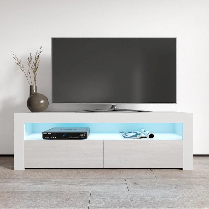 63" TV Stand with 16-Color LED Lights – High Gloss, 19 Color Options, Fits up to 70" TV, Single