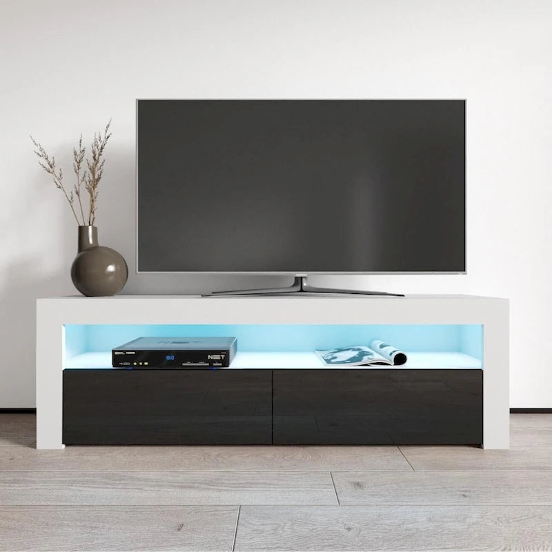 63" TV Stand with 16-Color LED Lights – High Gloss, 19 Color Options, Fits up to 70" TV, Single